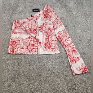 Express Women’s One Shoulder Top Size XS Red White NWT